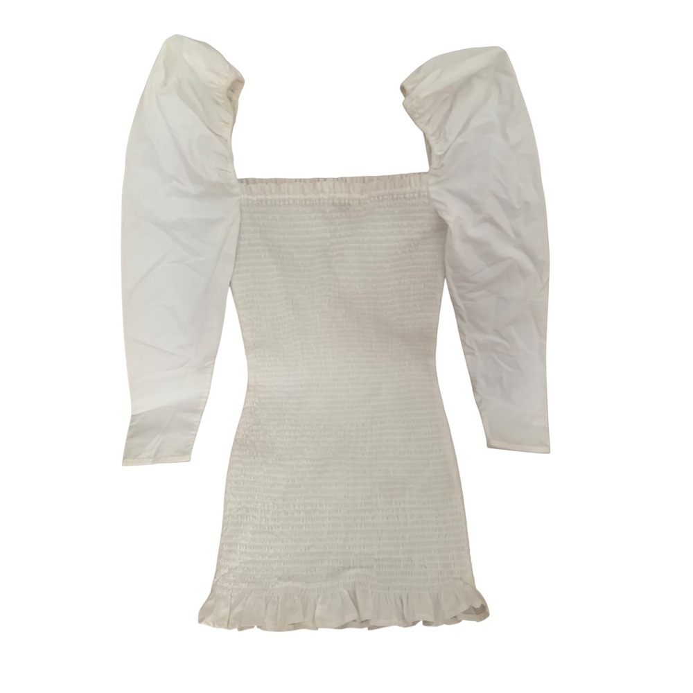 Aritzia Wilfred Maelys Smocked Puff Sleeve Mini Dress White 73157